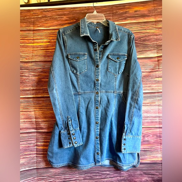 Free People Dresses & Skirts - Free People Women’s Medium Denim Mini Shirt Dress. Retro 1970’s Western Boho.